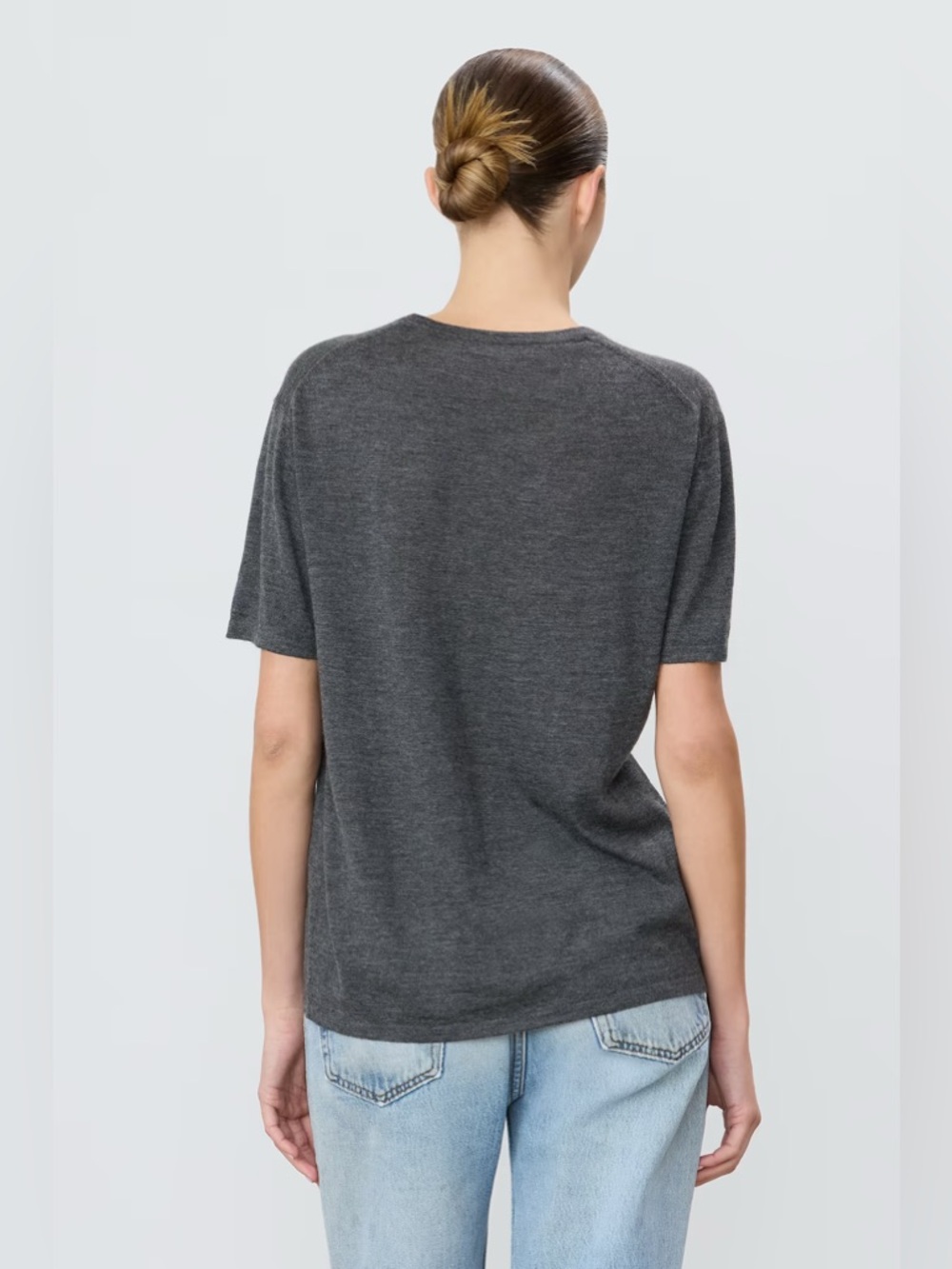 NWT Eterne Heather Charcoal Short-Sleeve Boyfriend Crew Neck Tee - Picture 4 of 5